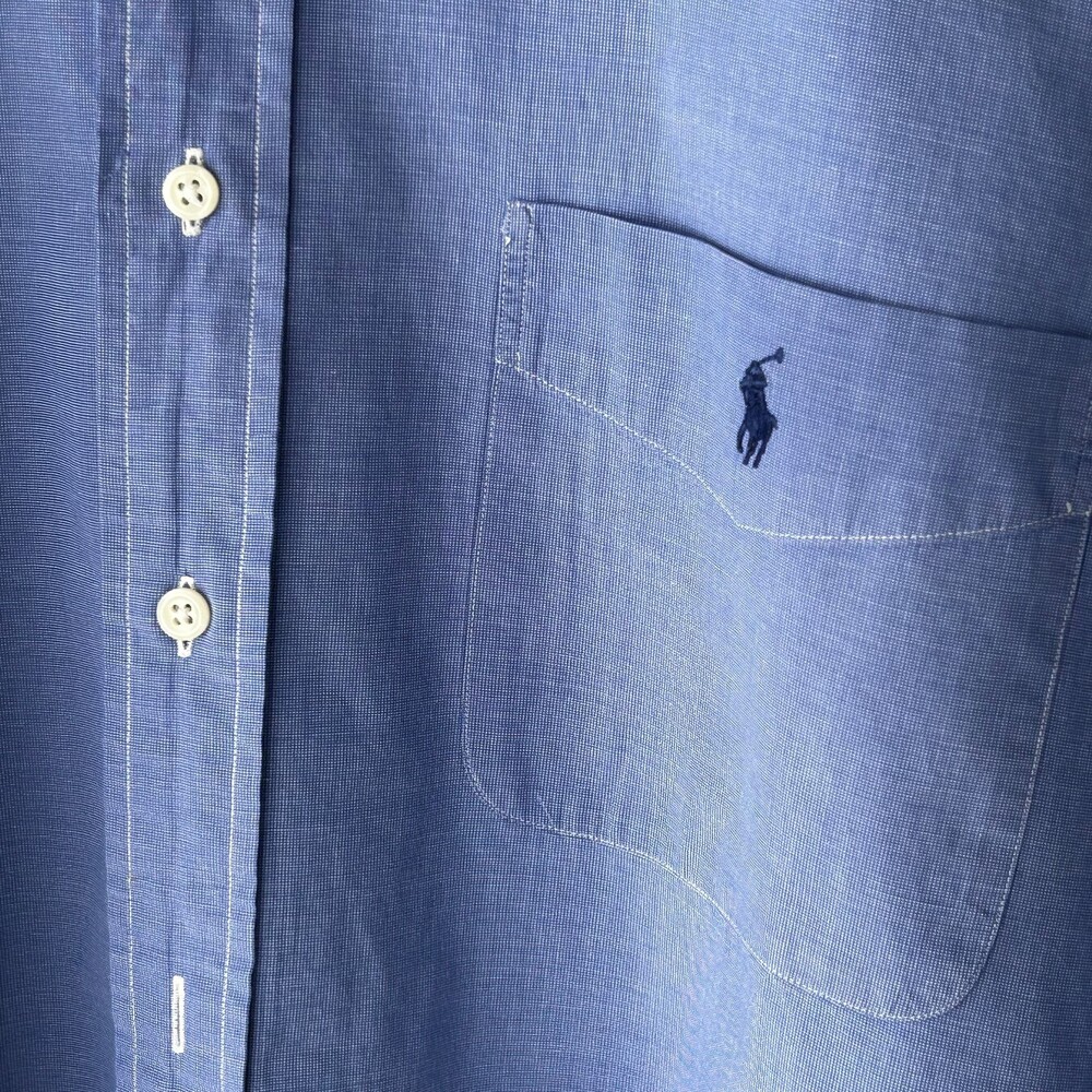 Ralph Lauren Yarmouth Dress Shirt Blue Check Button Up Men 17 32/33 Cotton - Picture 3 of 8